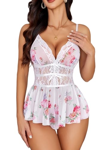 Avidlove Lingerie for Women One Piece Teddy Lace Bodysuit Sexy Babydoll V Neck Mesh Sleepwear