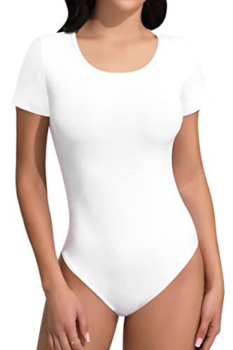 SHEIUGU Women??s Sleeveless Long Sleeve Crew Neck Ribbed Stretchy Slim Fit Tops Bodysuit Basic Jumpsuit