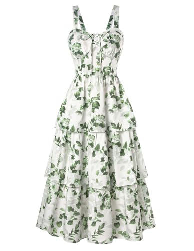 Scarlet Darkness Women's Floral Maxi Dress Summer Wedding Guest Dress Tiered Sleeveless Lace Up Corset Sundress