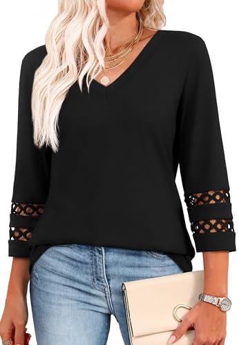 XIEERDUO 3/4 Length Sleeve Womens Tops Dressy Casual Blouses for Women 2025 Trendy V Neck T Shirts Summer Clothes