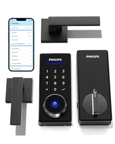 Philips Smart Lock with Handles, Keyless Entry Door Lock Set, Smart Door Lock with 2 Level Handles, Digital Keypad Deadbolt for Front Door, App Fingerprint PIN Code Unlocking, Auto Locking