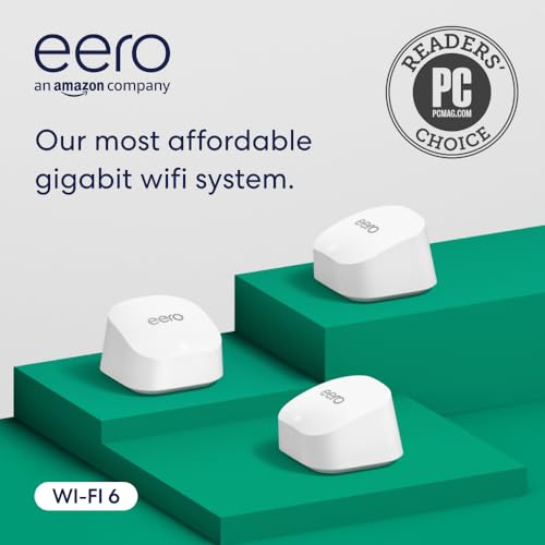 Amazon eero 6+ mesh wifi system - Supports internet plans up to a Gigabit, Coverage up to 4,500 sq. ft., Connect 75+ devices, 3-pack