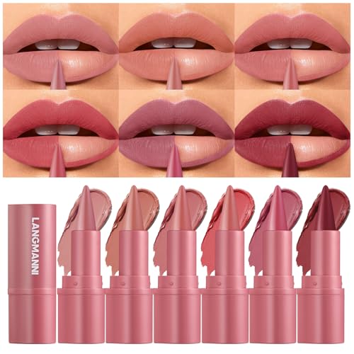 BONNIE CHOICE 6 Colors 2 in 1 Gradient Lip Liner and Lipstick Lip Combo Set, Matte Nude Red Lip Liner Creamy Lip Pencil Crayon, High Pigmented Long lasting Lipstick Makeup Gifts for Women