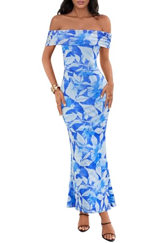 MEROKEETY Women's Summer Off Shoulder Floral Maxi Dress 2025 Formal Wedding Guest Cocktail Bodycon Dresses