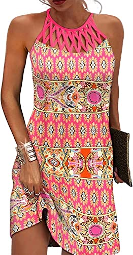 BIRW Summer Dresses for Women 2025 Casual Floral Halter Neck A-line Beach Vacation Sundresses with Pockets