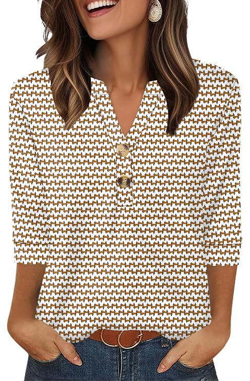 OFEEFAN Womens Tops 3/4 Sleeve Heley Shirts for Women Summer Fashion 2025 Blouses Beach Vacation Clothes