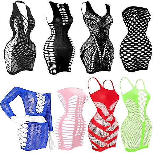 selizo Fishnet Lingerie Dress for Women, Black Fish Net Bodysuit Sexy Chemise Teddy Naughty Women's Mesh Lace Body Stockings