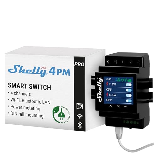 Shelly Pro 4PM | Wi-Fi & LAN, 4-Channel Smart Relay with Power Metering | Home Automation | Compatible with Alexa & Google Home | iOS Android App| Remote Appliances Control and Monitoring