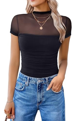 Avidlove Women's Short Sleeve Bodysuit Turtle Neck Body Suits Mesh One Piece Leotard Going Out Tops Date Outfits