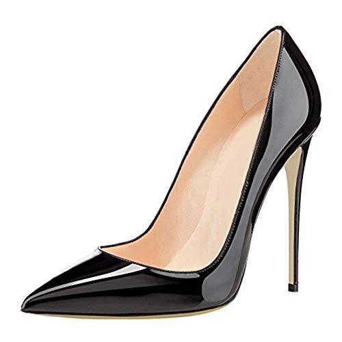 COLETER Women's Sexy Pointed Toe High Heels,4.72 inch/12cm Patent Leather Pumps,Wedding Dress Shoes,Cute Evening Stilettos