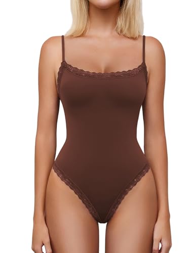 Avidlove Women Square Neck Lace Bodysuit Sleeveless Spaghetti Strap Tank Top Body Suits