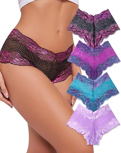 Jaywan Lace Underwear for Women Sexy Panties Womens Seamless Cheeky Underwear Breathable No Show Bikini Hipster 5 Pack