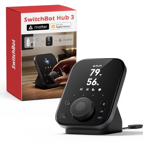 SwitchBot Hub 3 (3rd Gen), Smart Home Hub with 2.4" IPS Screen & Knob Control, WiFi Thermometer Hygrometer, IR Remote Hub (Matter/Bluetooth 200m), Alexa/Google/Apple Home Compatible
