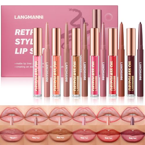 Jolilab Matte Lip Liner Lip Oil Set, Lip Makeup Set Natural Smooth Long-Lasting And Hydrating Beauty Daily Cosmetics Gift for Girls Easy-to-Use??12pcs??