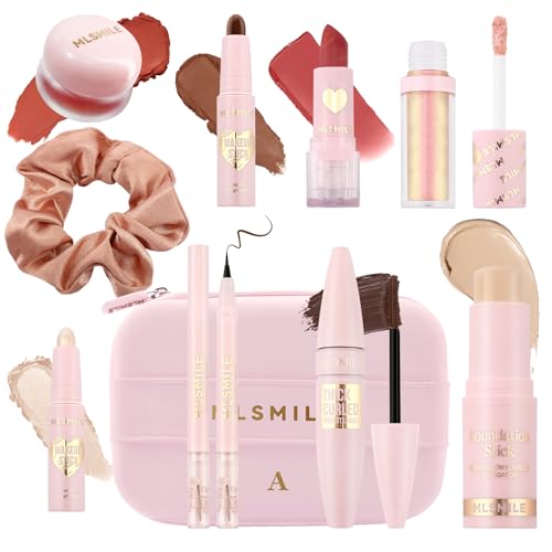Ponhey All in One Makeup Kit for Women Full Kit, Makeup Gift Set for Beginners. Makeup Kit With Liquid Eyeshadow Lipstick Blush Mascara Eyebrow pencil Pink Cosmetic Bag