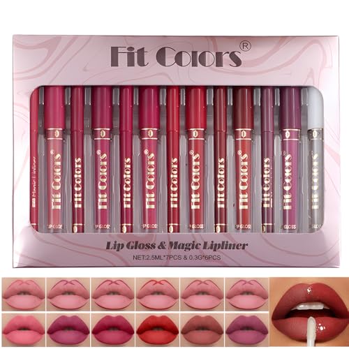 6 Lip Liner + 7 Lip Gloss Set Smooth Long-Lasting Lip combom Kit Non-Sticky Lip Gloss Matte Liquid Lipstick for Women & Girl??matte ??