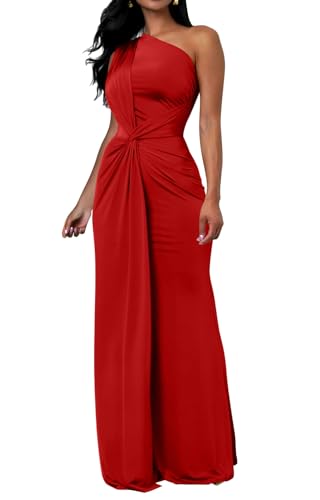 Memoriesea Women's Elegant Sleeveless One Shoulder Bodycon Evening Cocktail Maxi Dress
