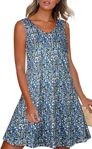 elescat Womens Summer Dresses Casual V Neck Sleeveless Pockets Beach Loose Tank Sundress