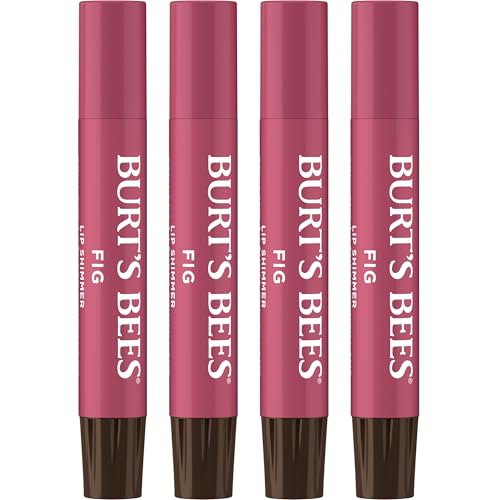 Burt's Bees Shimmer Lip Tint Set, Tinted Lip Balm Stick, Moisturizing for All Day Hydration with Natural Origin Glowy Pigmented Finish & Buildable Color, Fig (4-Pack)