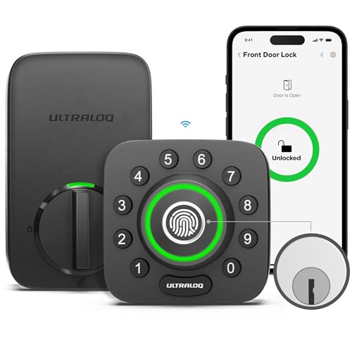 ULTRALOQ U-Bolt Pro WiFi Smart Lock with Door Sensor, 8-in-1 Keyless Entry Door Lock with Fingerprint ID, App Remote Control, Built-in WiFi Keypad Deadbolt, Auto Unlock, IP65 Waterproof, Easy Install