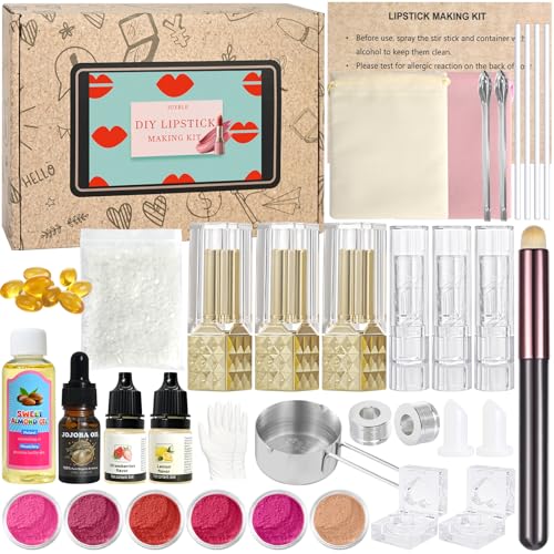 Lipstick Making Kit- 47Pcs DIY Matte Velvet Lipstick Set, Lip Gloss Kit, Make Your Own Lip Stain Kit with Beeswax Long-Lasting Quick-Drying Non-Stick Cup Lip Makeup Gift Kit for Women Beginner